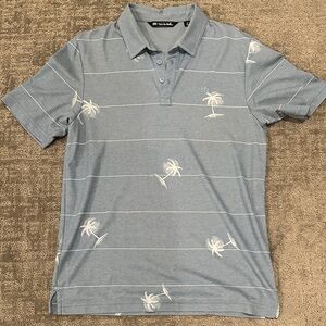 Travis Mathew Blue Golf Polo with Palm Tree Pattern